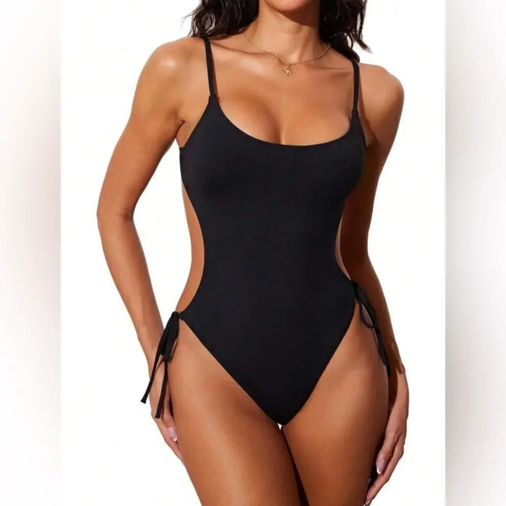 DOBREVA black One Piece Strappy Backless Swimsuit Sz Medium (8/10)